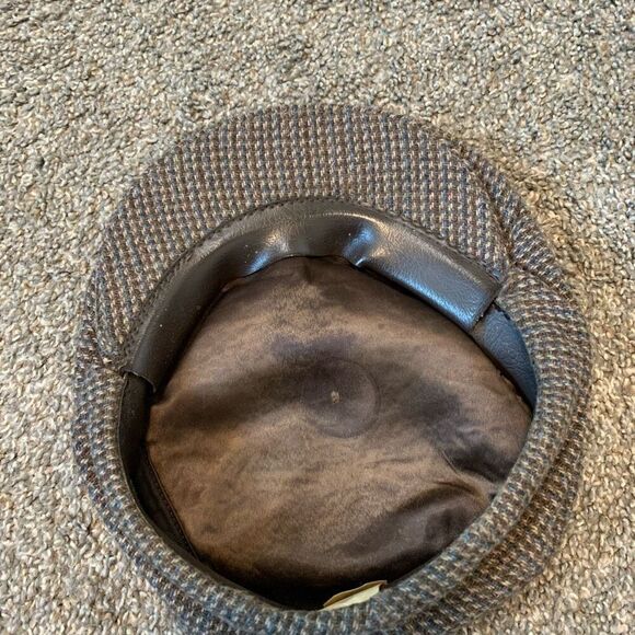 Vintage Brown Plaid Wool Captains Hat Cabbie Cab Hat Unisex - Picture 7 of 8